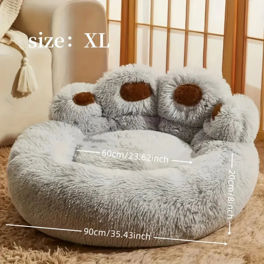 Plush Calming Pet Bed, Paw-Shaped round Faux Fur, Anti-Slip, Washable, for Dogs & Cats, Small/Medium