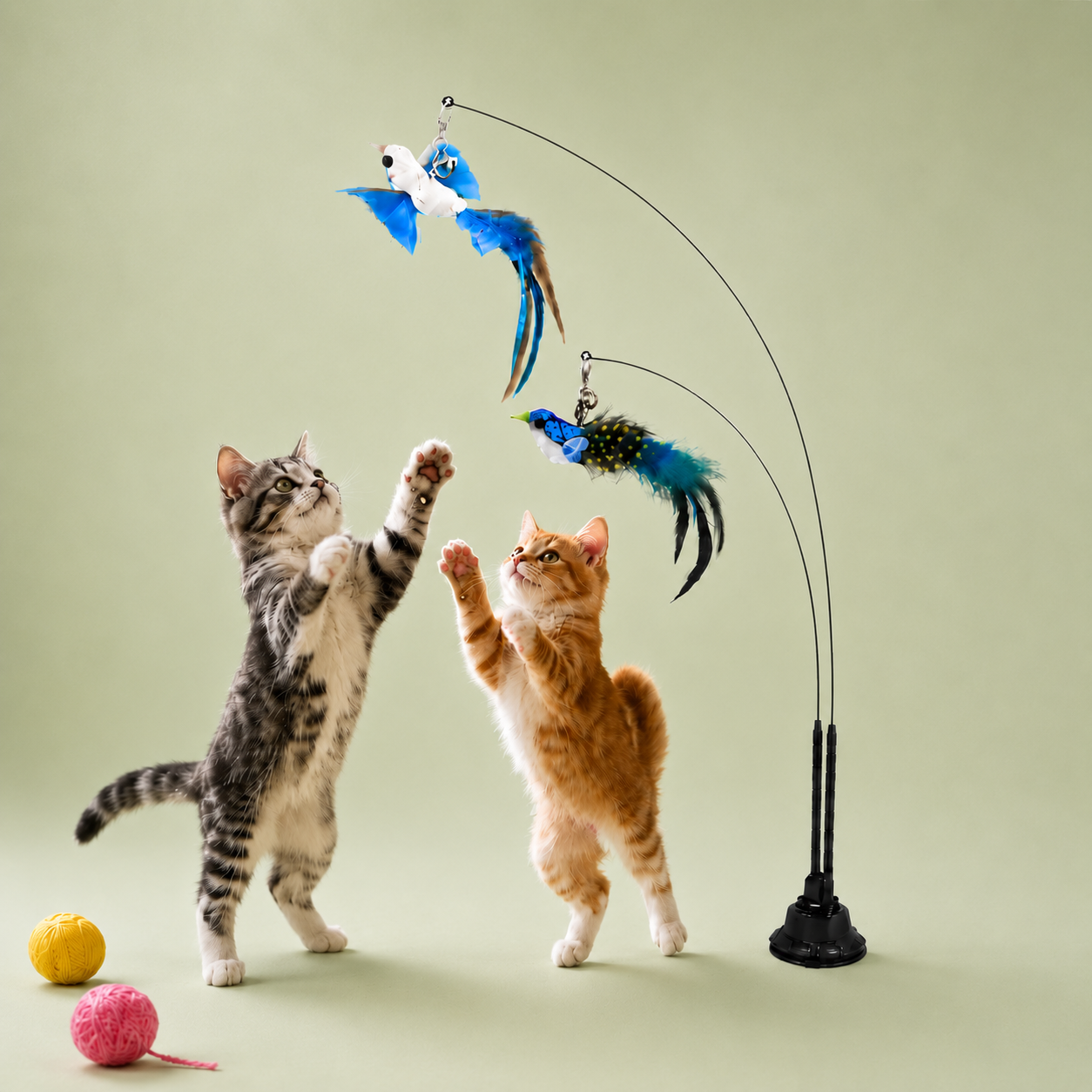 Pawtreva - Interactive Cat Toy 2 In 1 With Super Strong Suction Base And 2 Teaser Poles
