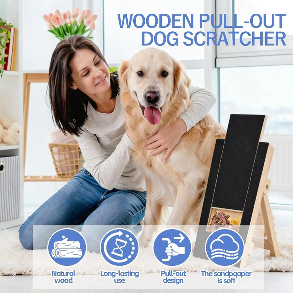 Dog Nail Scratch Board - with Treat Draw- Dog Scratch Pad for Nails – Durable Wooden Nail Filing Board with Treat Drawer (All Breeds)